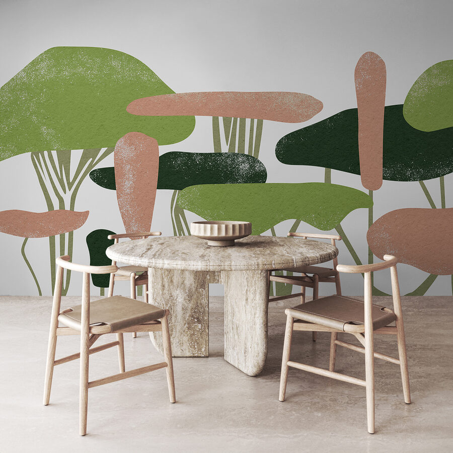 Groupe d'arbres aux feuilles vertes et roses