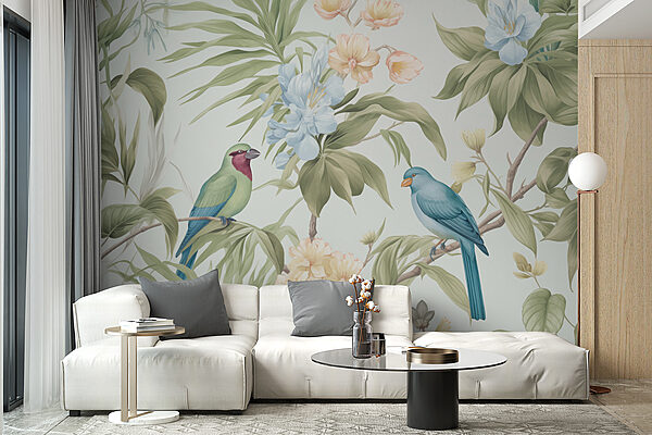 Papier peint avec des oiseaux et des fleurs Papier peint avec des oiseaux et des fleurs