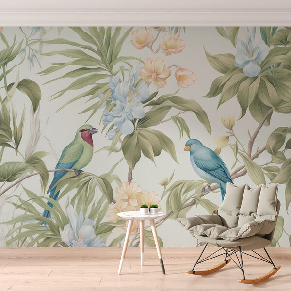Papier peint avec des oiseaux et des fleurs Papier peint avec des oiseaux et des fleurs