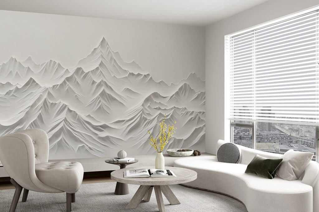 White mountain range with snow