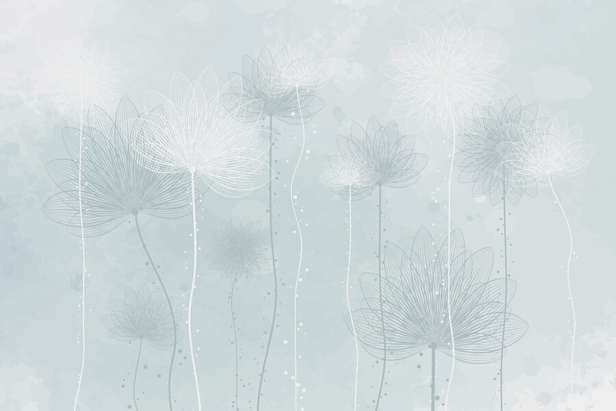 Fleurs blanches sur fond bleu clair