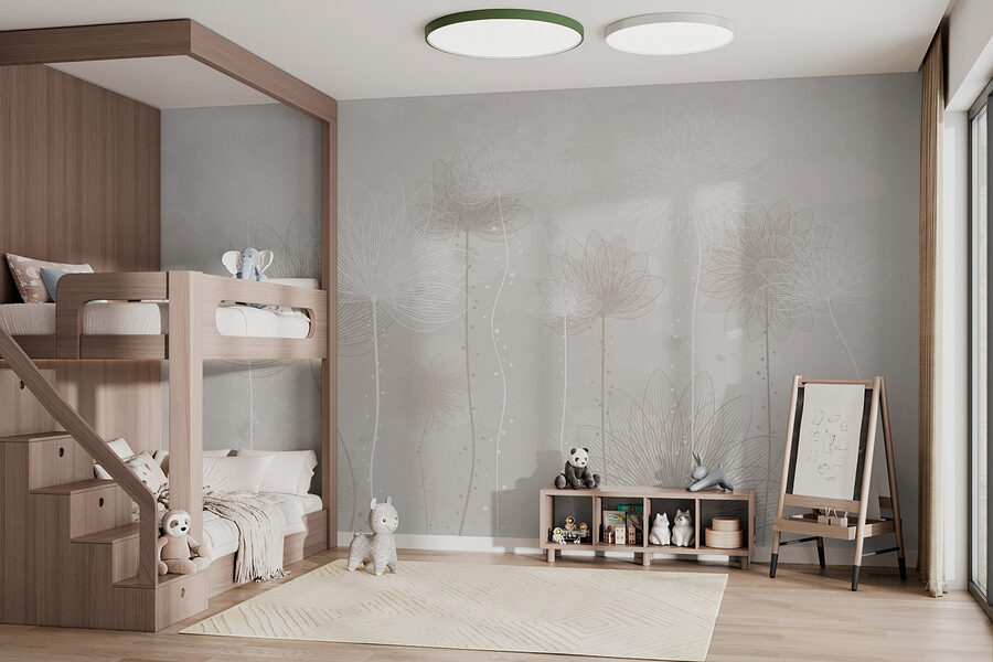 Fleurs blanches sur fond gris
