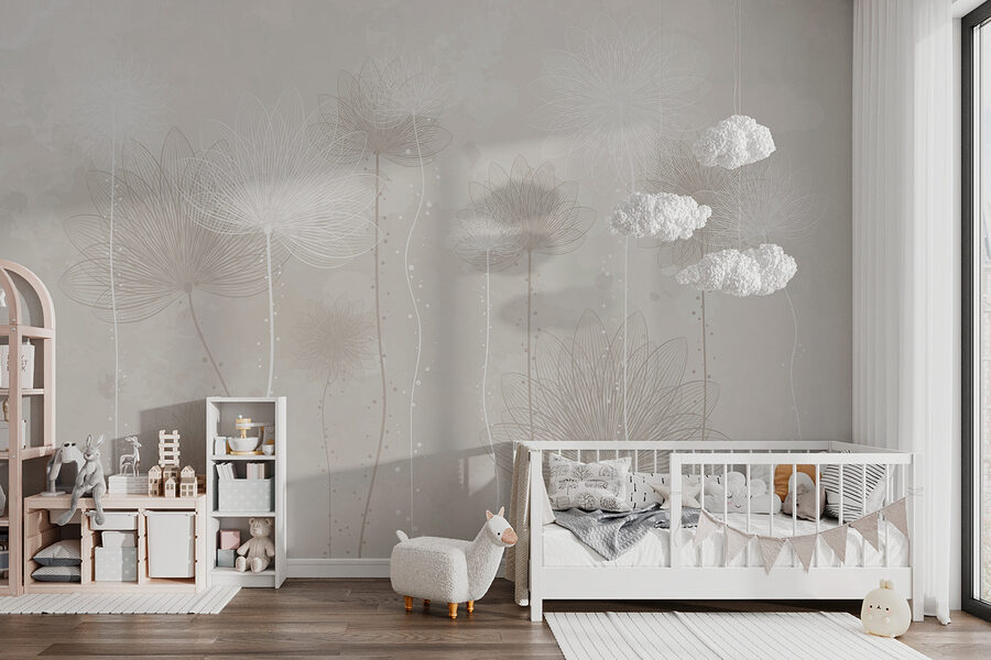 Fleurs blanches sur fond gris
