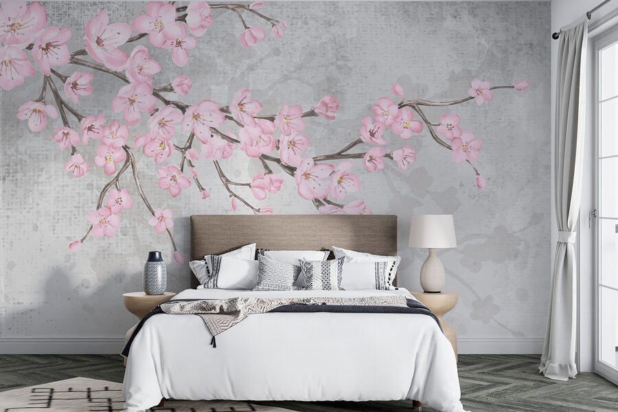 Branche avec des fleurs roses