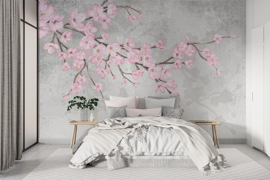 Branche avec des fleurs roses