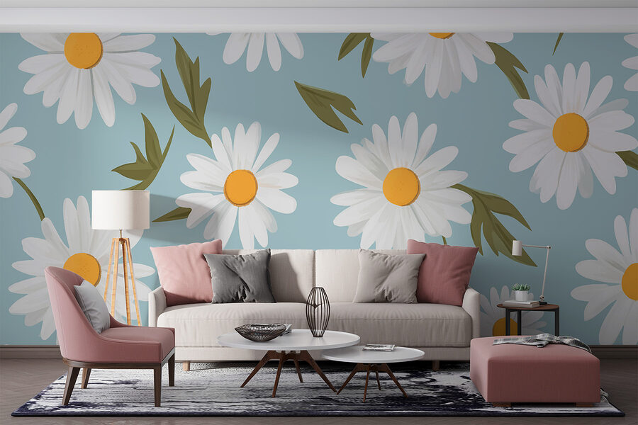 Motif de fleurs blanches et de feuilles vertes