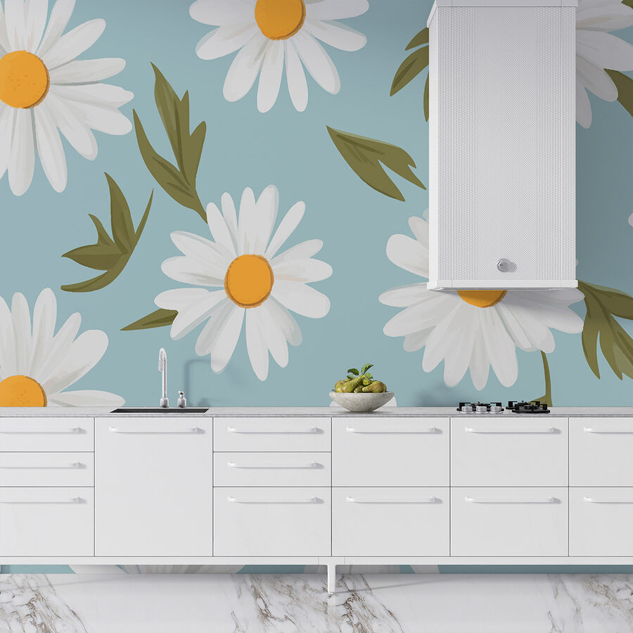 Motif de fleurs blanches et de feuilles vertes