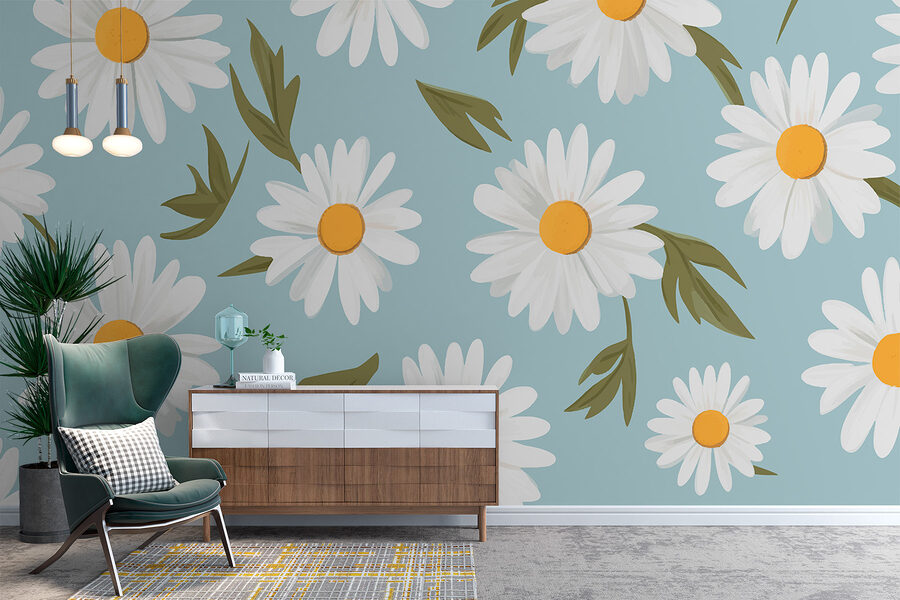Motif de fleurs blanches et de feuilles vertes