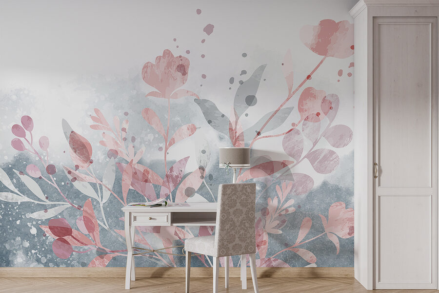 Motif floral rose et gris