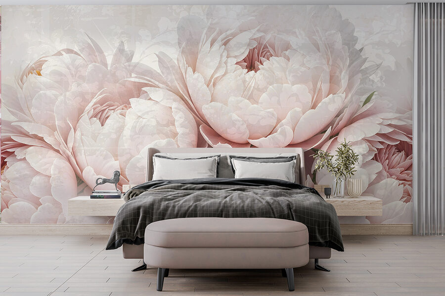 Papier peint Groupe de fleurs roses