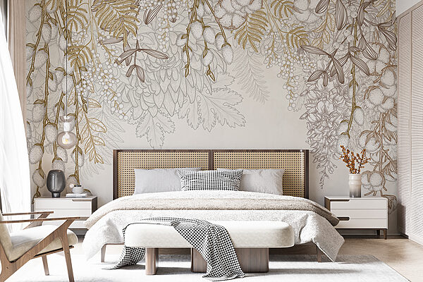Motif floral blanc et brun Motif floral blanc et brun