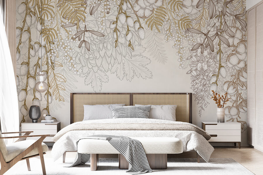 Motif floral blanc et brun