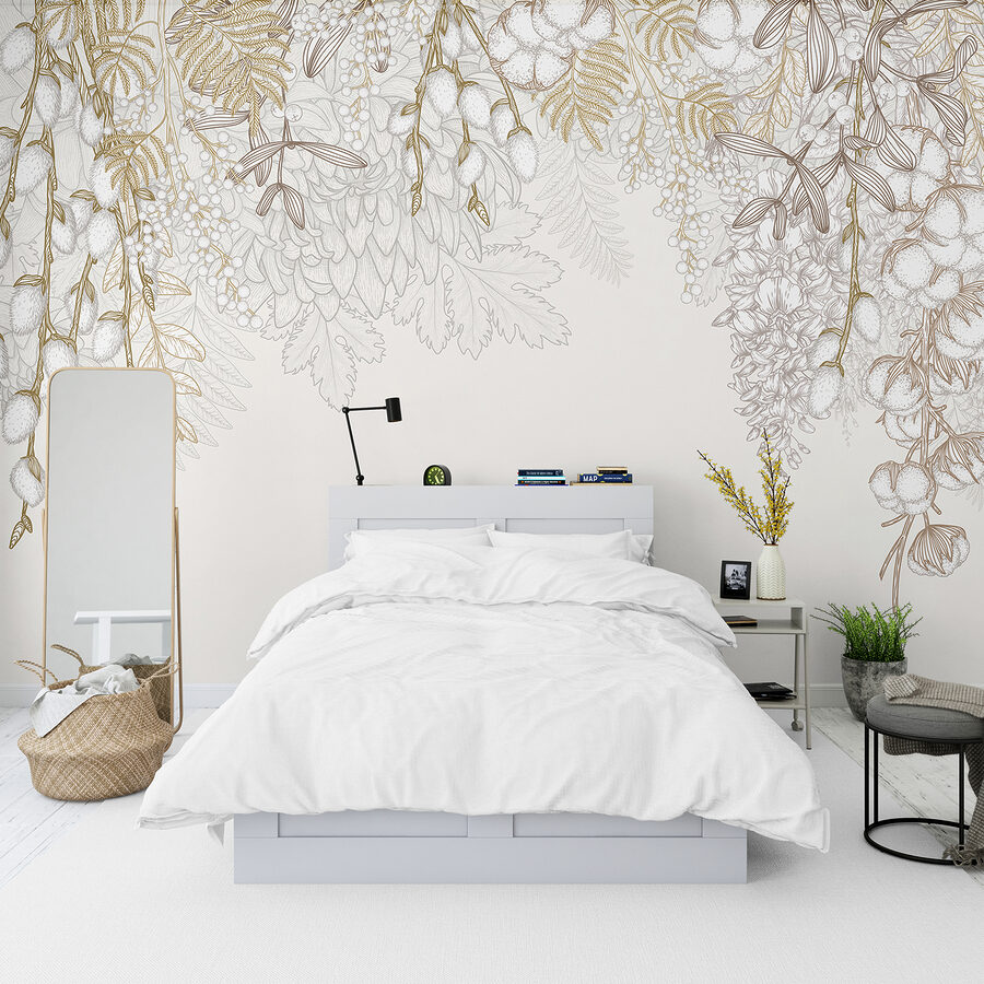 Motif floral blanc et brun