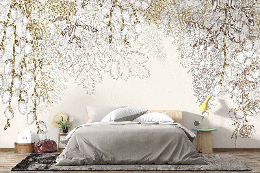 Motif floral blanc et brun