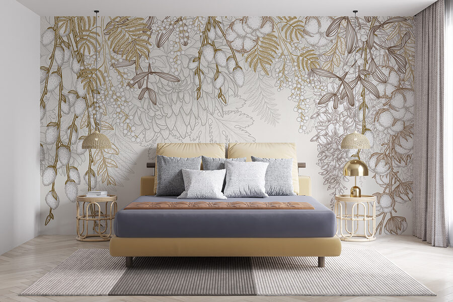 Motif floral blanc et brun