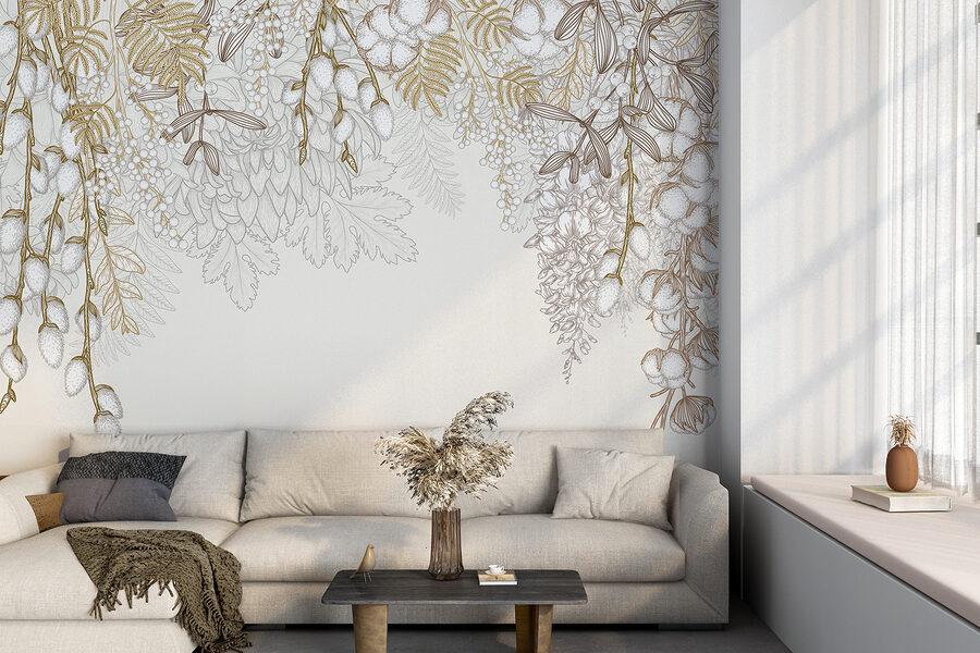 Motif floral blanc et brun