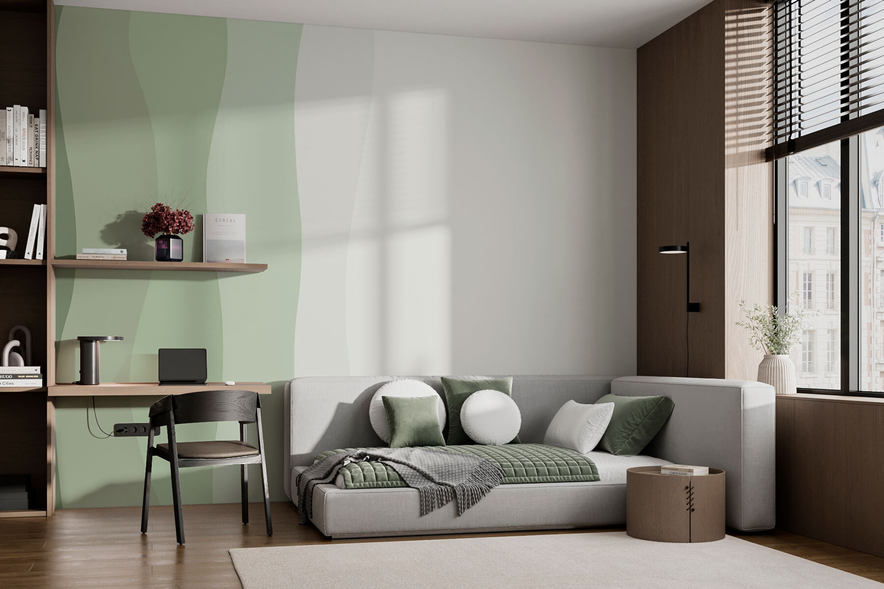 Green and white wavy lines