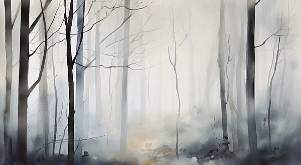 Forêt brumeuse avec des arbres Forêt brumeuse avec des arbres