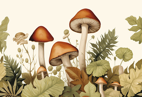 Groupe de champignons avec feuilles Groupe de champignons avec feuilles