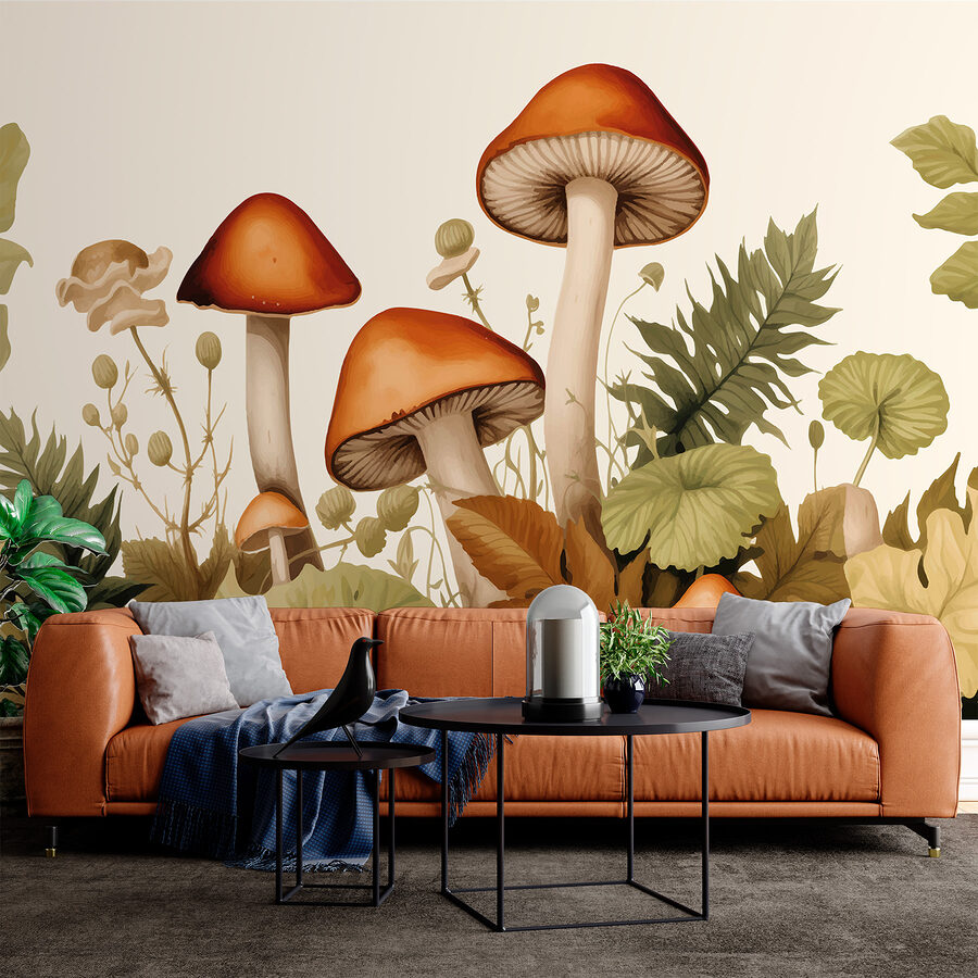 Groupe de champignons avec feuilles