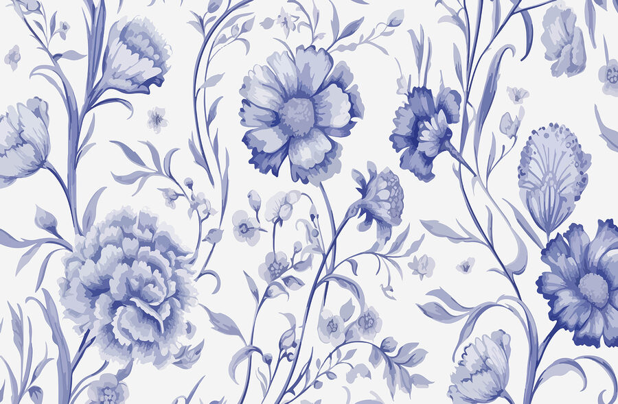 Motif floral bleu et blanc