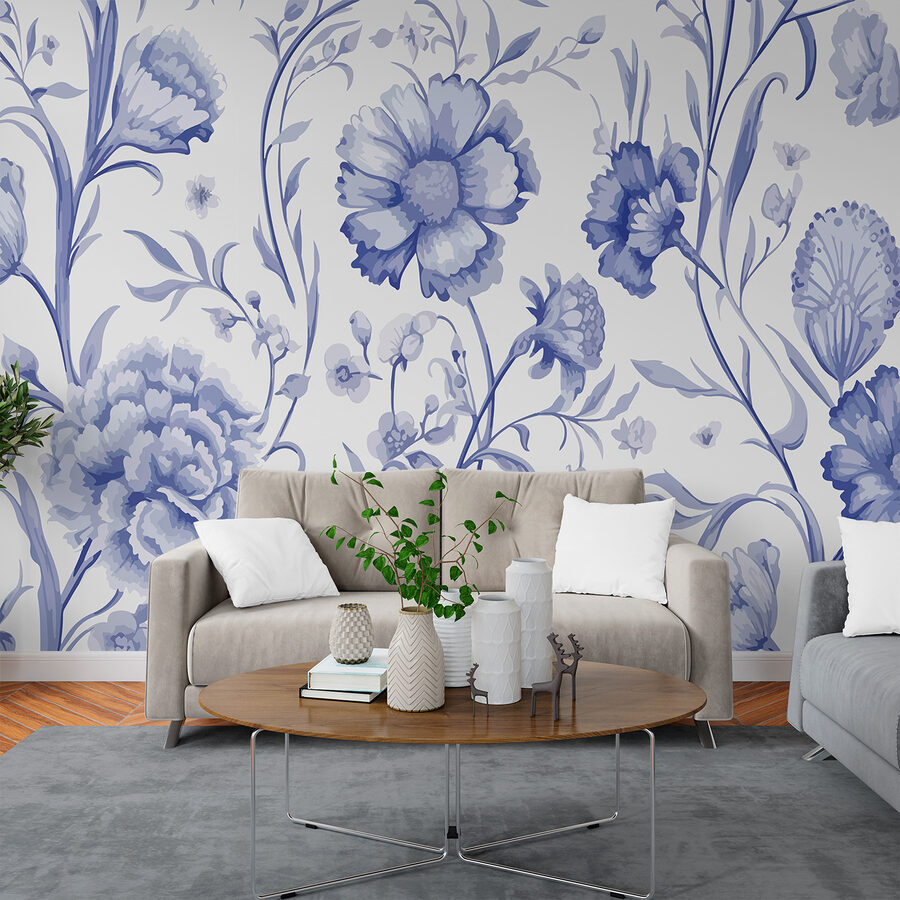 Motif floral bleu et blanc