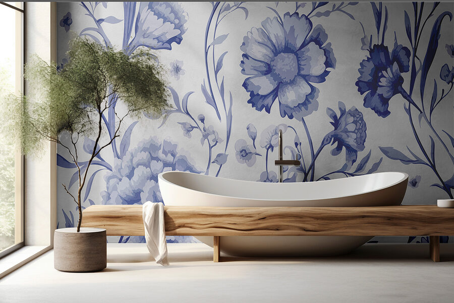 Motif floral bleu et blanc