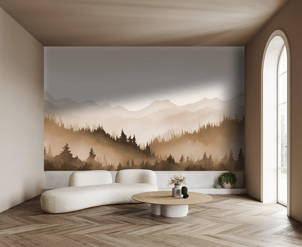 Landscape of trees and mountains