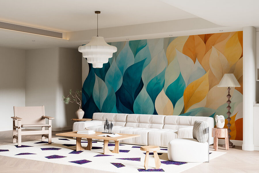 Feuilles colorées en rangée