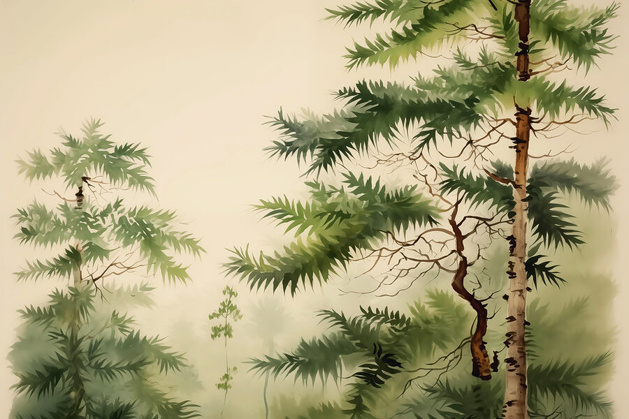 Peinture d'arbres et de brouillard