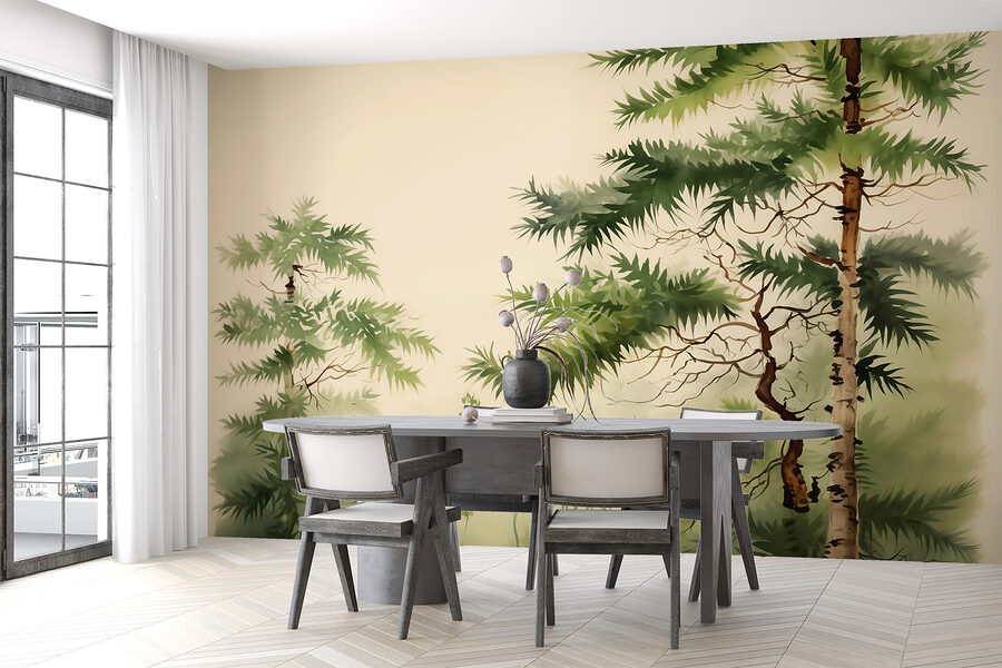 Peinture d'arbres et de brouillard