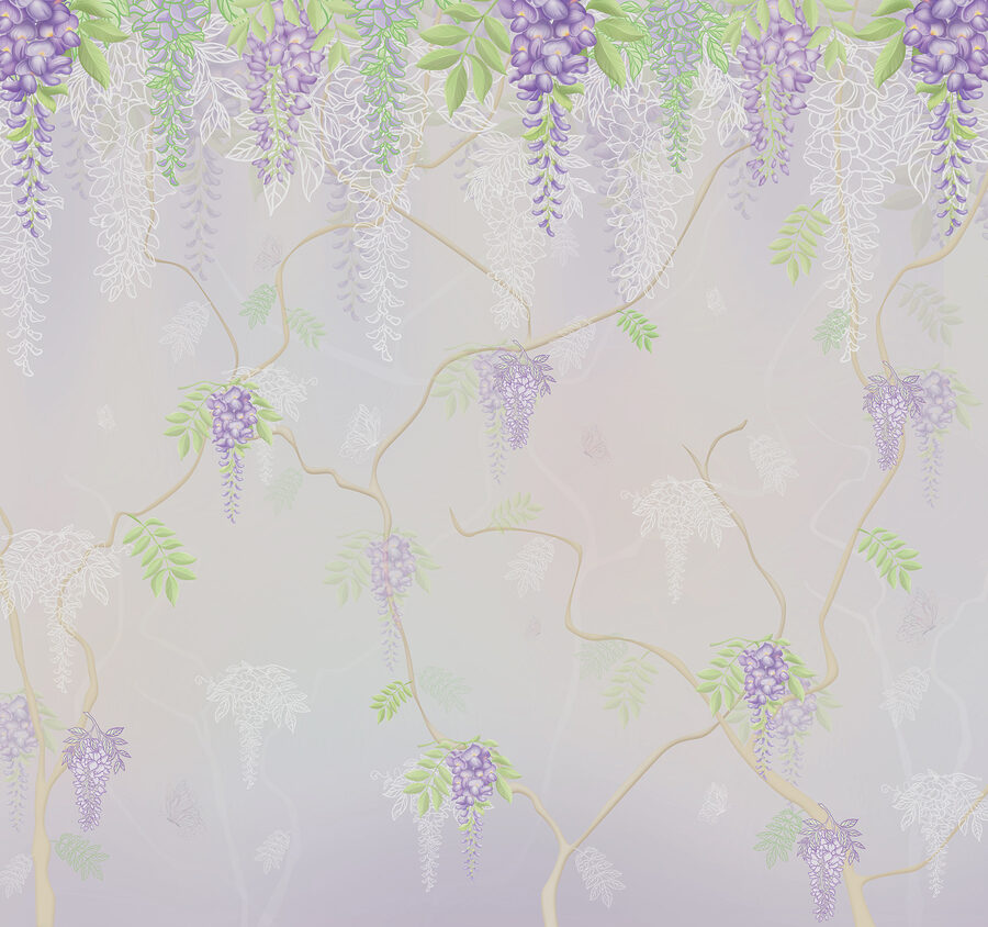 Papier peint avec des fleurs violettes