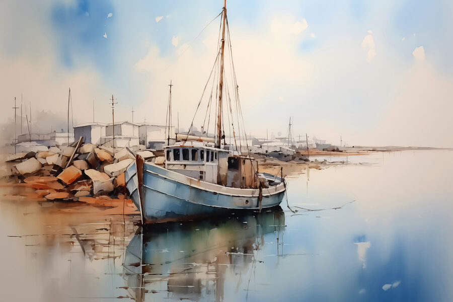 Aquarelle d'un bateau sur l'eau