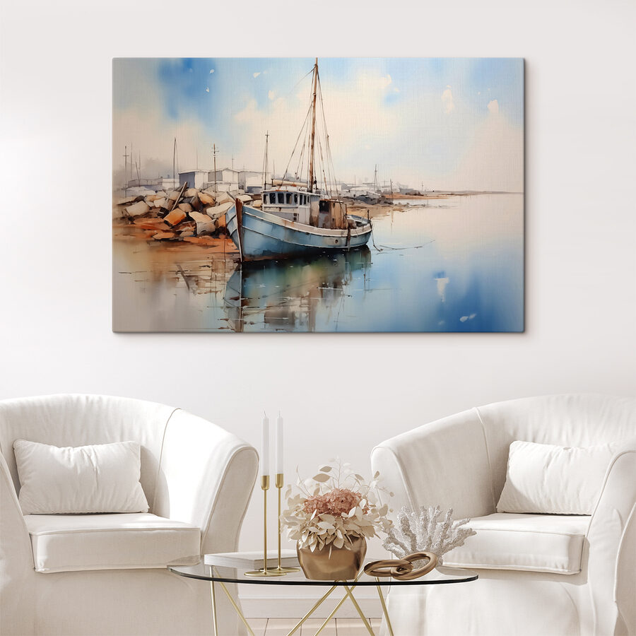Aquarelle d'un bateau sur l'eau