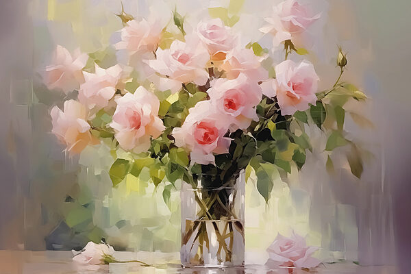 Bouquet de roses roses dans un vase en verre Bouquet de roses roses dans un vase en verre