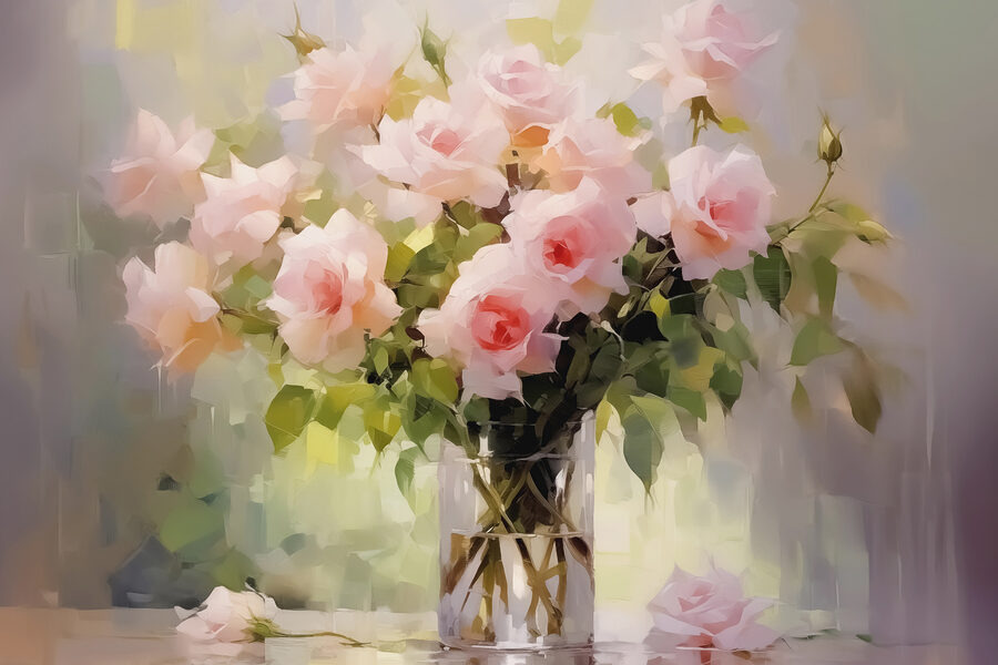 Bouquet de roses roses dans un vase en verre