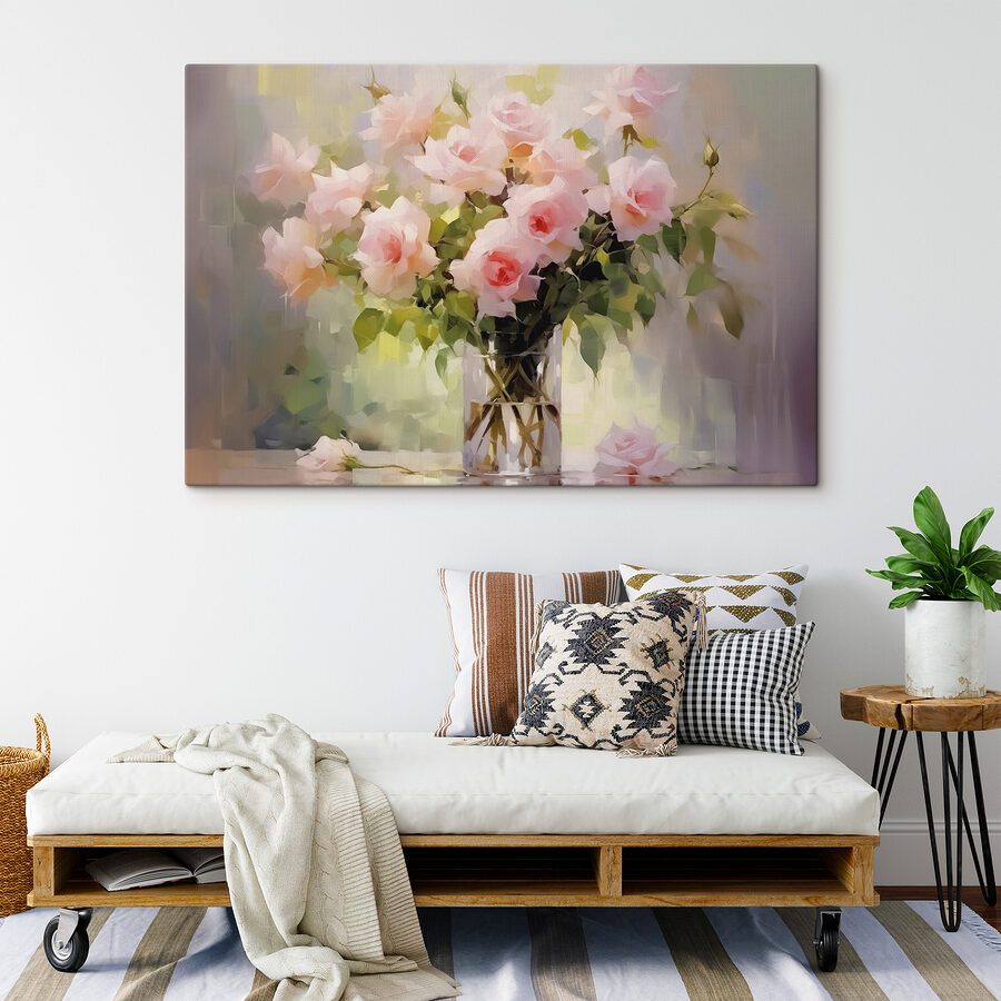 Bouquet de roses roses dans un vase en verre