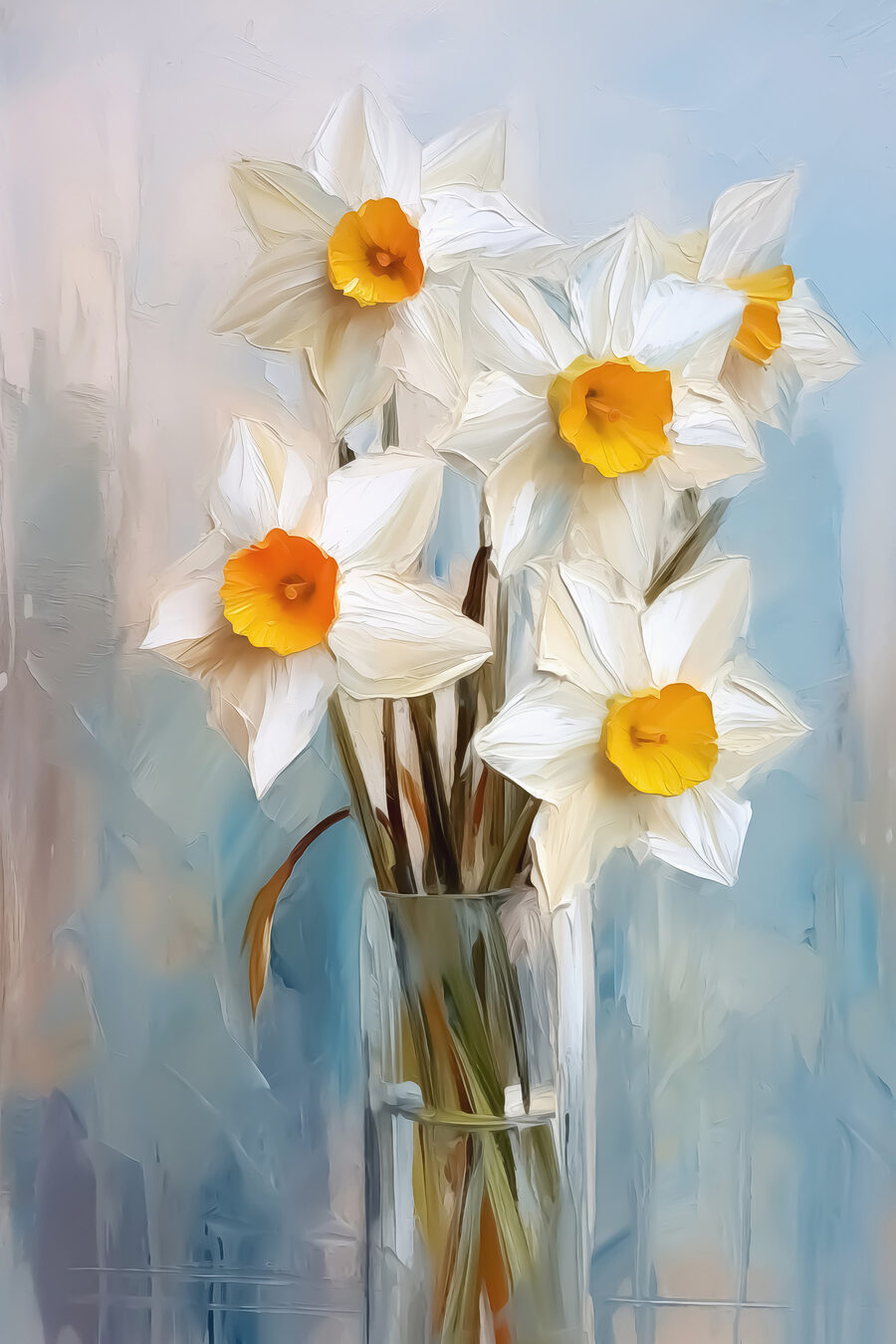 Fleurs blanches et jaunes dans un vase en verre