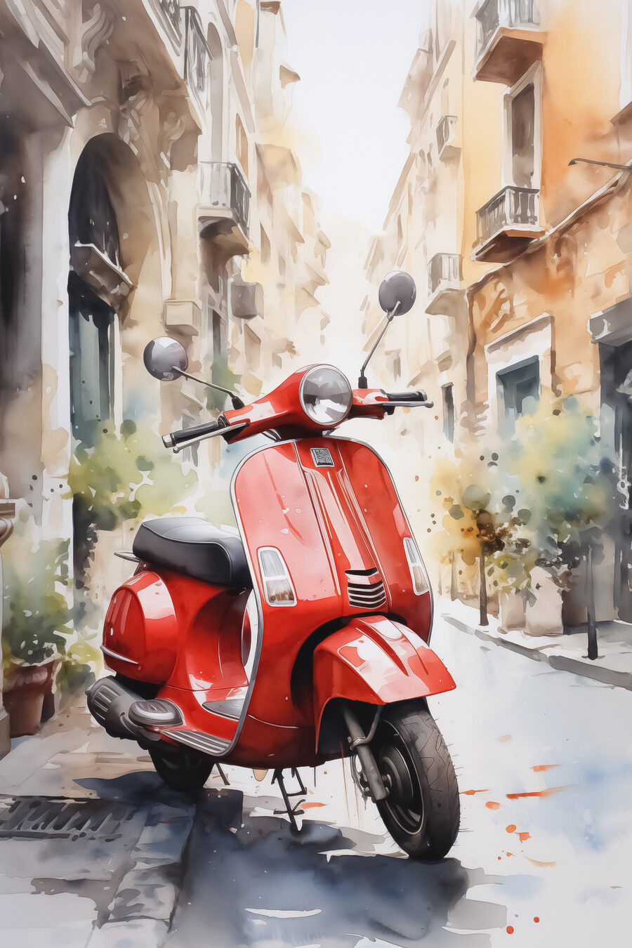 Scooter rouge dans une rue