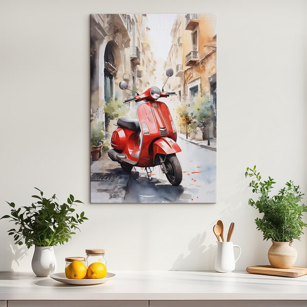 Scooter rouge dans une rue Scooter rouge dans une rue