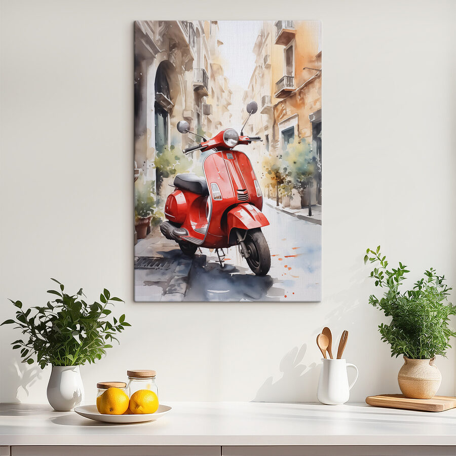 Scooter rouge dans une rue