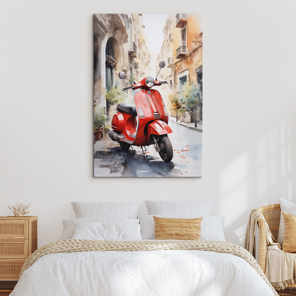 Red scooter on a street