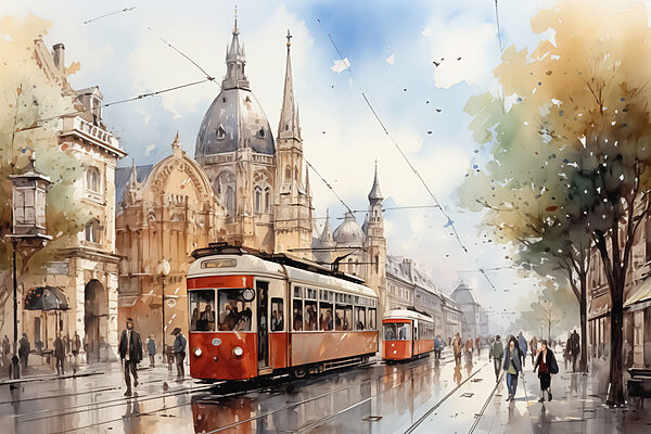 Trolley dans une rue Trolley dans une rue