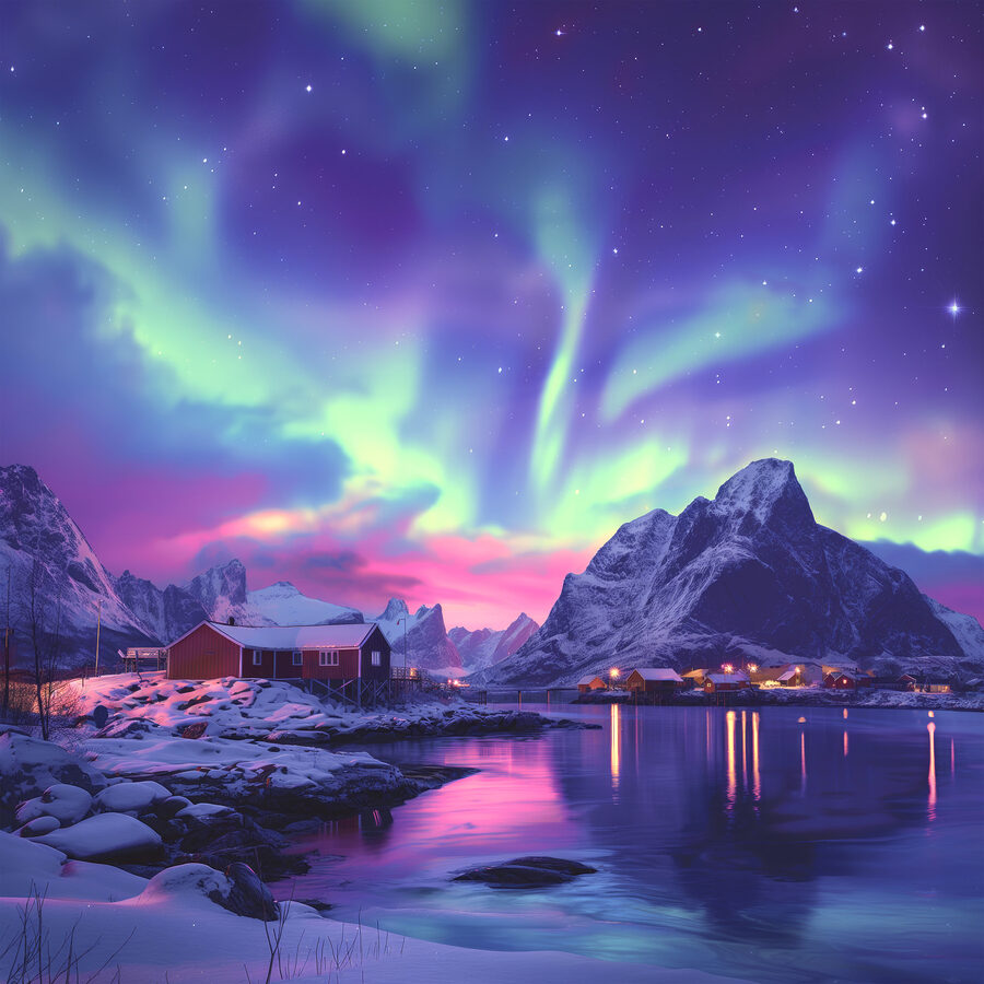 Paysage enneigé avec montagnes et lac