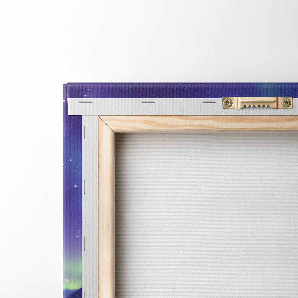 Snowy landscape with mountains and a lake