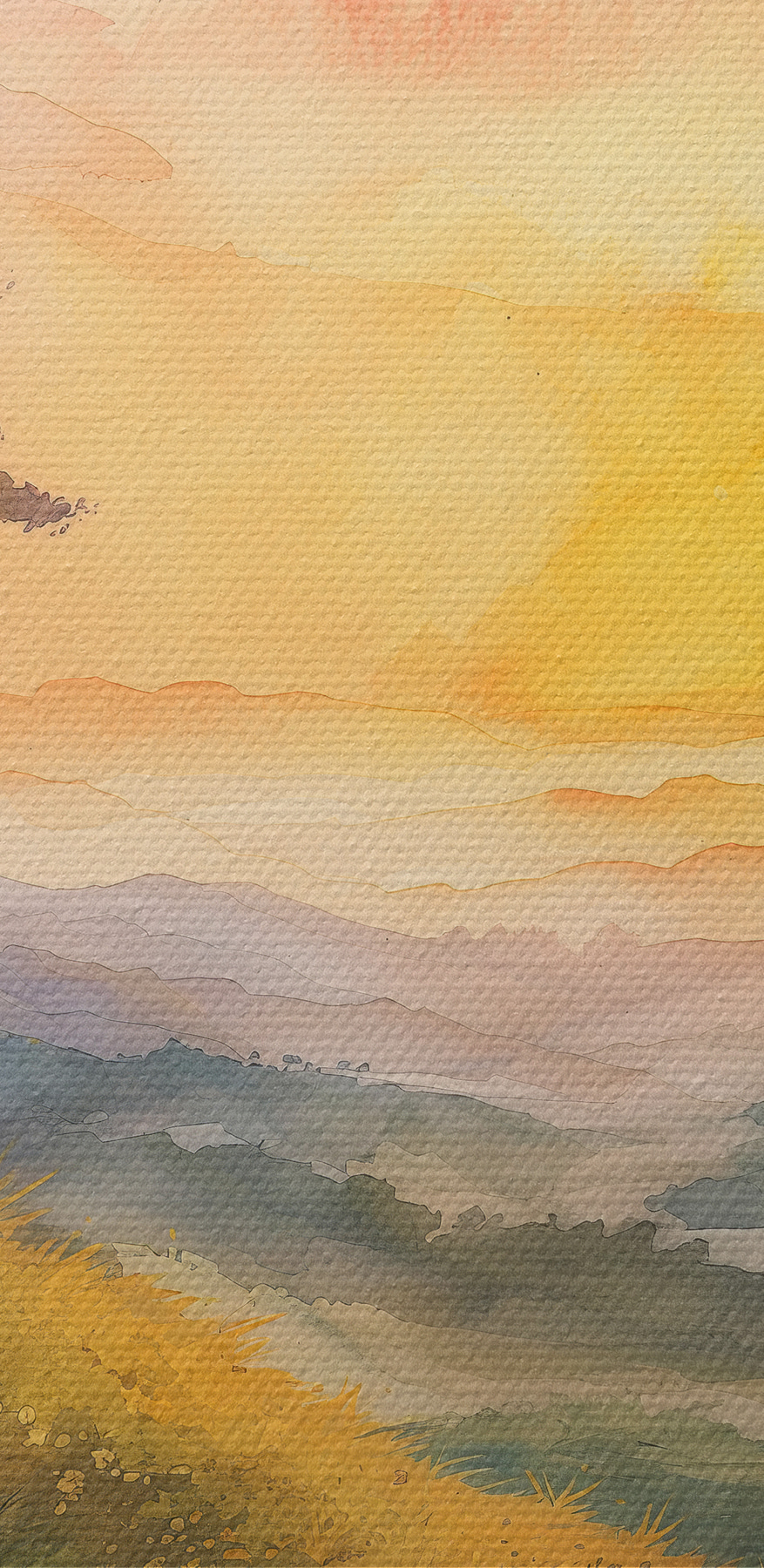 Peinture d'un paysage avec un arbre et des fleurs