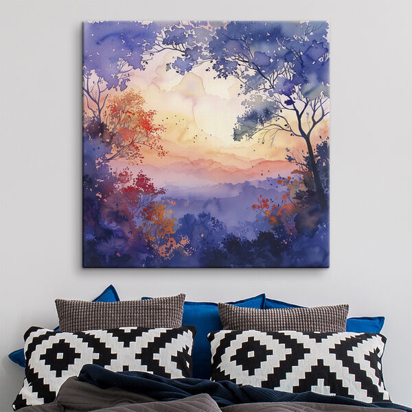 Aquarelle d'arbres et d'un coucher de soleil Aquarelle d'arbres et d'un coucher de soleil