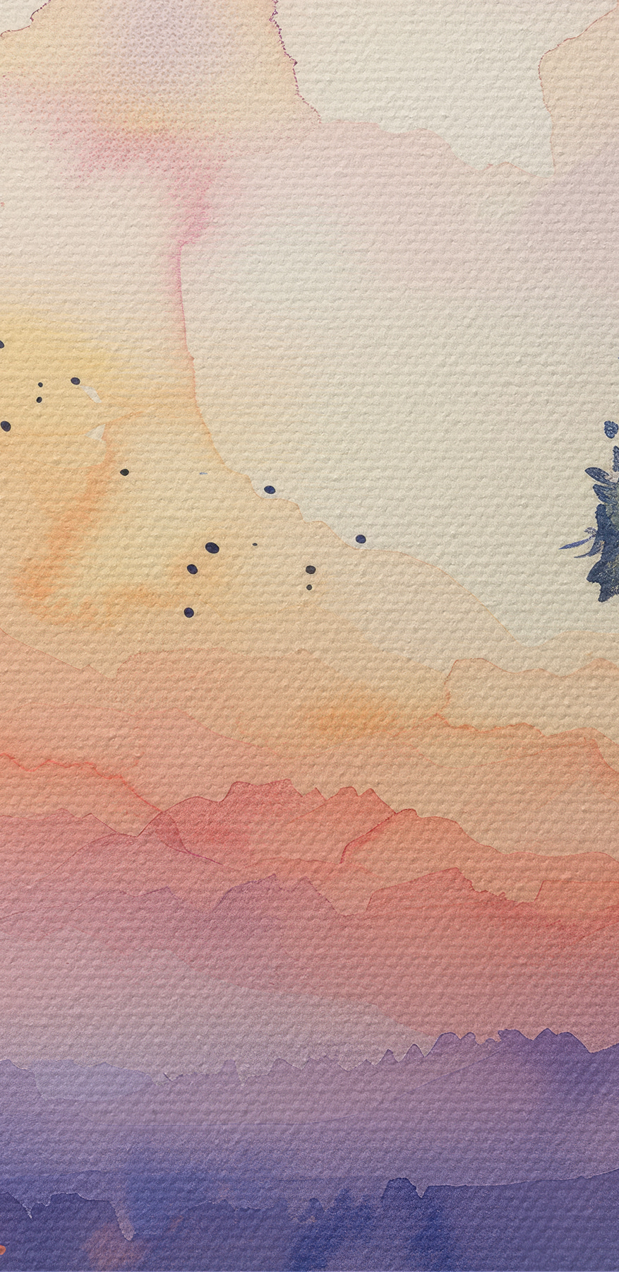 Aquarelle d'arbres et d'un coucher de soleil