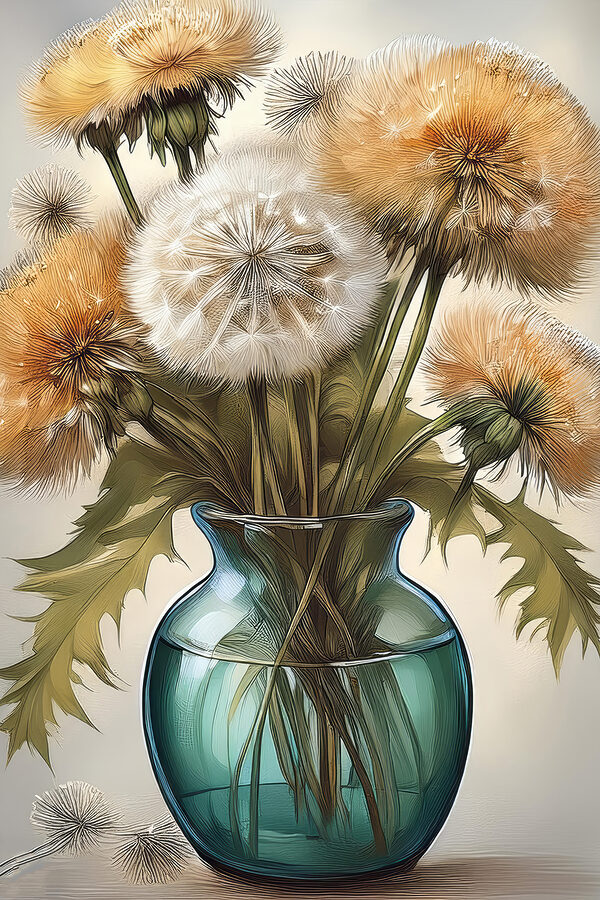 Vase avec pissenlits Vase avec pissenlits