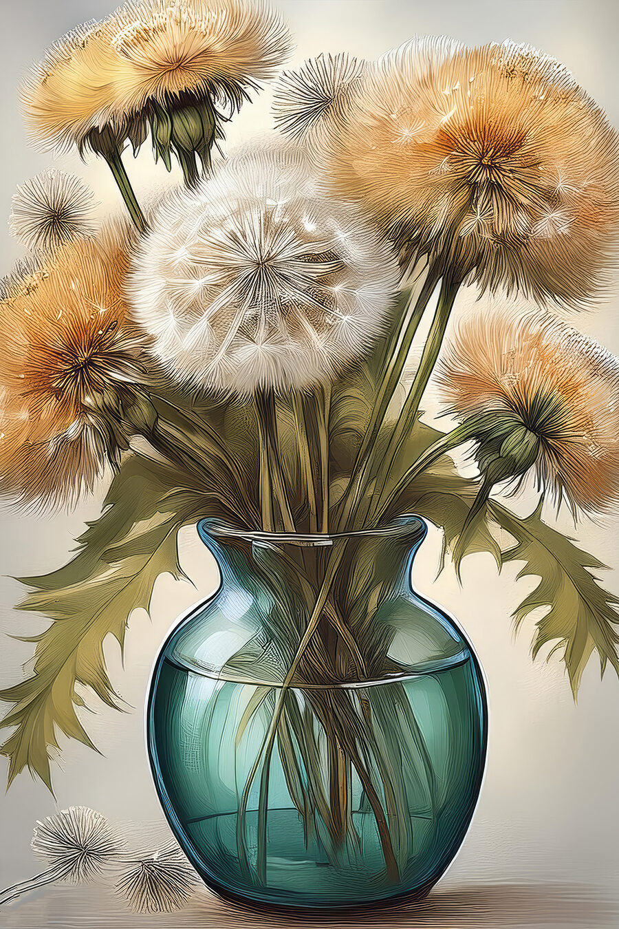 Vase avec pissenlits